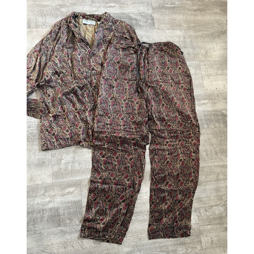Vtg Silk Assets By Danco Paisley Pajamas 100% Silk Set Pants Shirt Medium